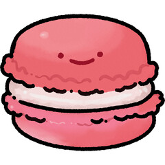 Cartoon cute pink macaron doodle character.