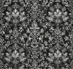Elegant black & white damask wallpaper, intricate floral & geometric design , dark, pattern, luxury