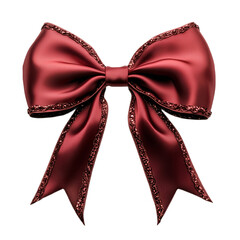 Front view of a dark red holiday bow isolated on a white transparent background.