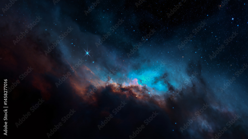Poster colourful nebula in deep space with mavin and galactic clouds