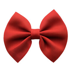 Front view of a red ribbon bow isolated on a white transparent background.