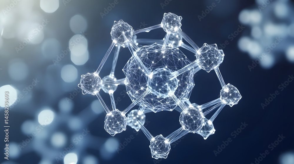 Poster complex network of interconnected forms in a soft focus background.