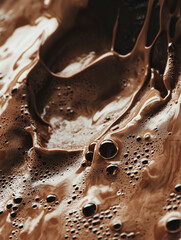 Texture of hot melted chocolate, chocolate paste, coffee. Sweet milk chocolate. Delicious sweet food, background for advertising, menu.	