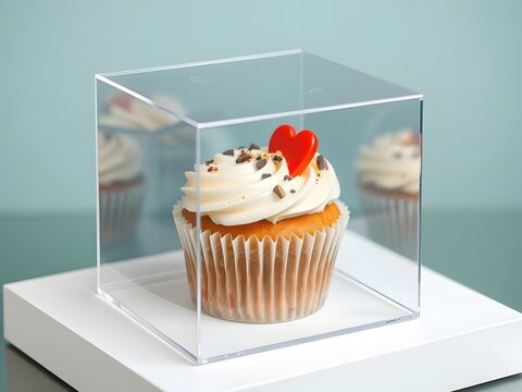 cupcake in transparent cake box