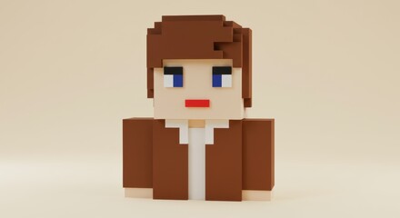 Obraz premium Pixelated cartoon character on tan background