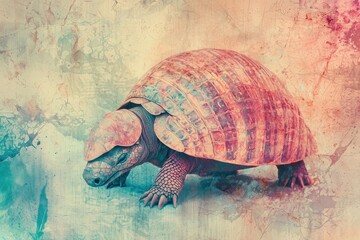 Fototapeta premium Colorful Artistic Representation of a Tortoise on a Textured Background