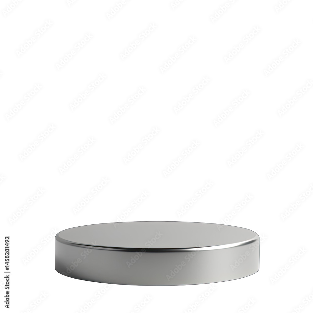 Poster silver cylinder product display stand 3d render isolated on transparent background