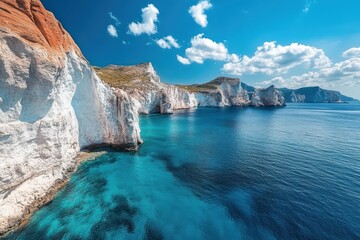 Stunning panoramic view of Milos island cliffs along the Mediterranean sea in Greece, Cyclades Mediterranean sea Greece Milos island panorama