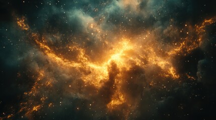 Fototapeta premium Cosmic Nebula: A Celestial Tapestry of Golden and Teal Hues