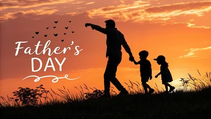 Fathers Day Sunset: Silhouette Bonding Scene with Children and Dad