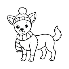 dog a cap its head Christmas Day line art vector