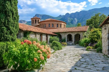 Naklejka premium Exploring the ancient Greek Christian monastery in Meteora Kalambaka nestled among majestic cliffs, Ancient greek christian monastery in Meteora Kalambaka Greece