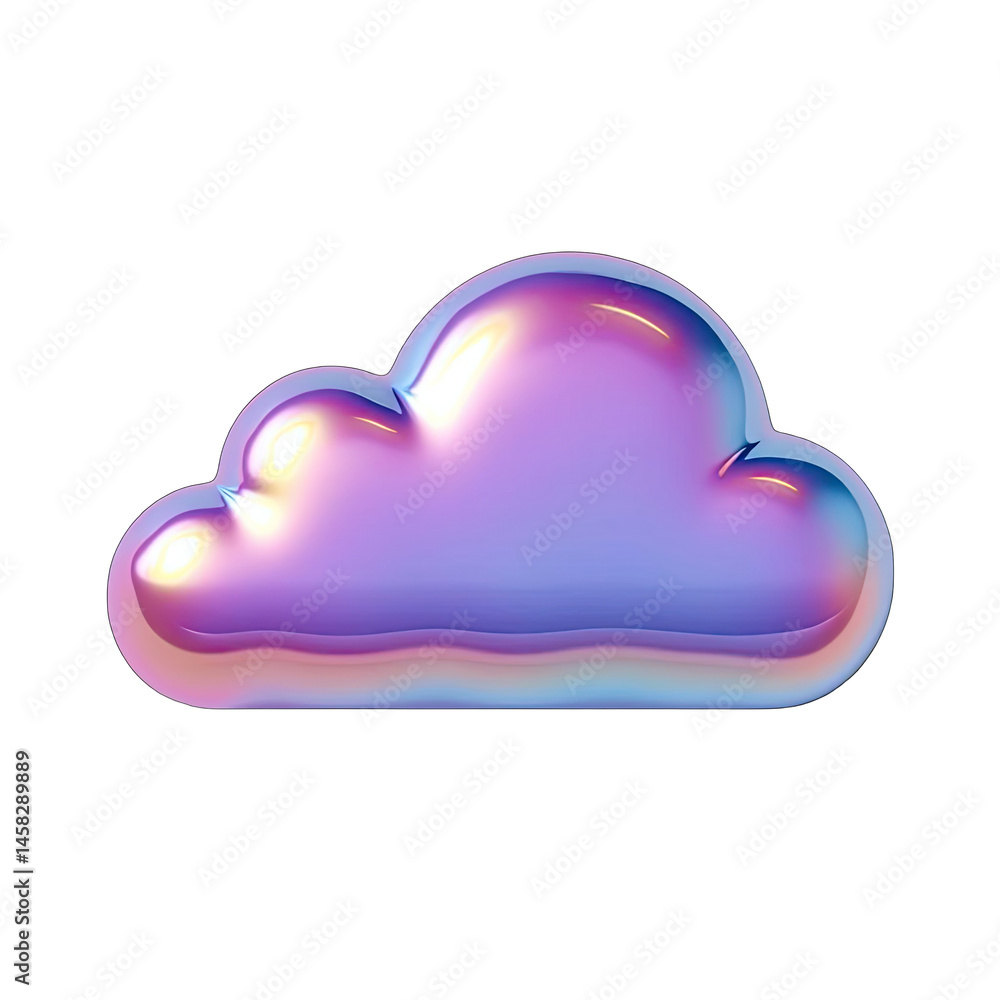Poster holographic cloud 3d render of iridescent cloud shape isolated on transparent background