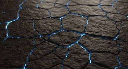 Cracked earth ground with blue light glow