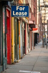 A sidewalk outside a closed business with a "For Lease" sign. The former owner is taking photos and imagining the next idea.