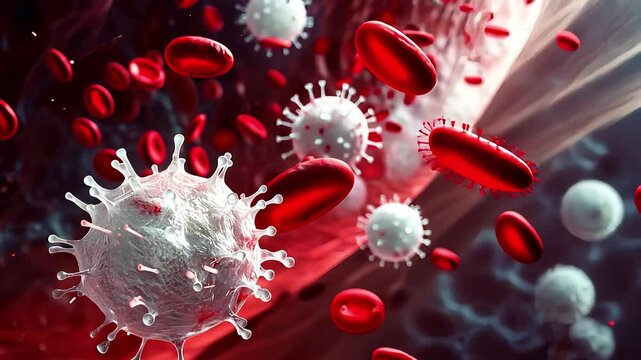 This visual representation illustrates the dynamic interaction between white blood cells and red blood cells in the bloodstream, highlighting their crucial roles in immune response.