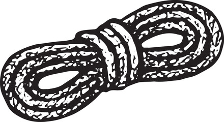 Obraz premium Hand-drawn sketch of a coiled rope, monochrome style, perfect for camping, climbing, or outdoor adventure themes, vintage illustration