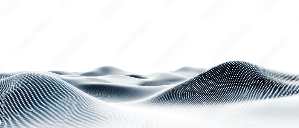 Poster abstract grayscale landscape with undulating hills and dotted texture