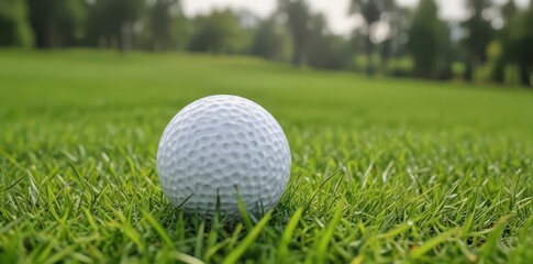 Obraz premium A pristine golf ball rests in vibrant green grass , photography, equipment