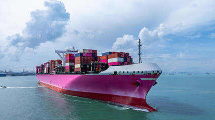 Aerial view container cargo ship freight shipping international, Global business freight shipping...