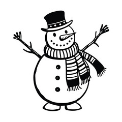 a cheerful snowman carrot nose  scarf vector art silhouette