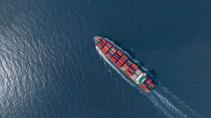 Aerial view container cargo ship freight shipping international, Global business freight shipping...