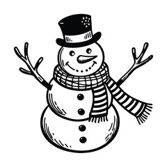 a cheerful snowman carrot nose  scarf vector art silhouette