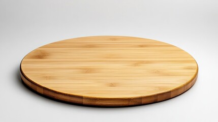 Round Bamboo Cutting Board on White Background
