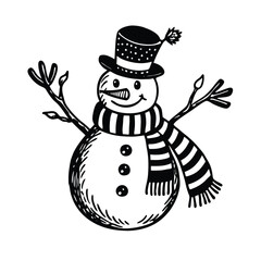 a cheerful snowman carrot nose  scarf vector art silhouette