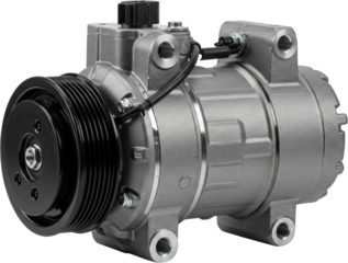 Automotive AC Compressor High Resolution Image of a Gray Metallic Car Air Conditioning Compressor