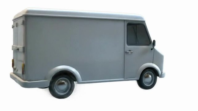 
Minimalist 3D Render of Classic Light Gray Delivery Truck on White Background