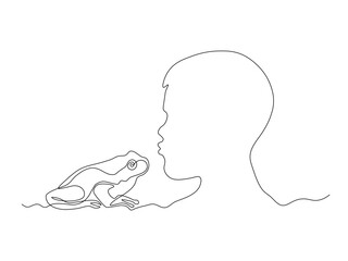 The abstract prince kisses a frog,continuous single line art hand drawing sketch logo