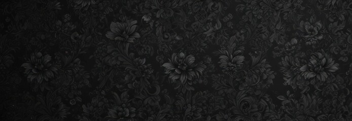 Luxurious black floral wallpaper with charcoal accents  Stylish, intricate pattern  , refined, texture