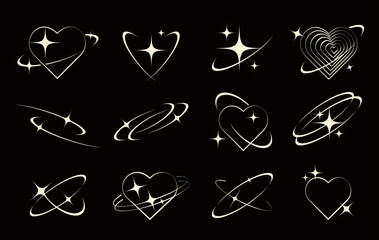 stars with orbit line set vector. stylized sparkling frame and border. icon and symbol concept