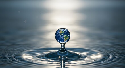 Planet Earth Reflected in a Water Drop: A Symbol of Our Fragile World