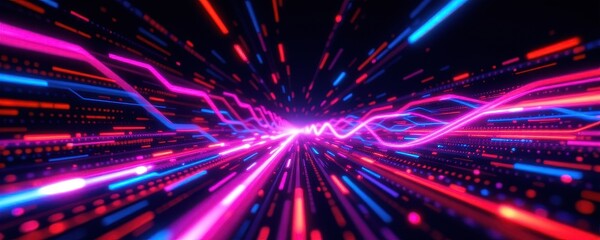 Fototapeta premium abstract futuristic background with pink blue glowing neon moving high speed wave lines and bokeh lights
