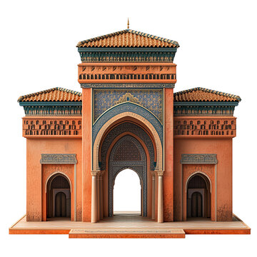 3D front view illustration of a Dar Batha Museum Morocco monument isolated on a white transparent background.