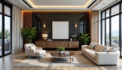 Fototapeta premium modern interior design for home, office, interior details, upholstered furniture against the background of a dark classic wall