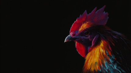 Detailed illustration of a colorful biddy with vibrant feathering