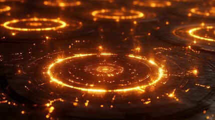 Abstract glowing circles pattern on a dark surface.