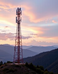 background image shows a 5g global network technology communication antenna tower for wireless high speed internet
