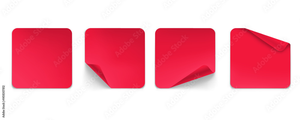 Poster vector realistic sticky square sticker with curled edges and shadow isolated on transparent backgrou