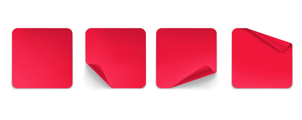 Vector realistic sticky square sticker with curled edges and shadow isolated on transparent background. Mockup of adhesive sticker for design. Label, price tag template.