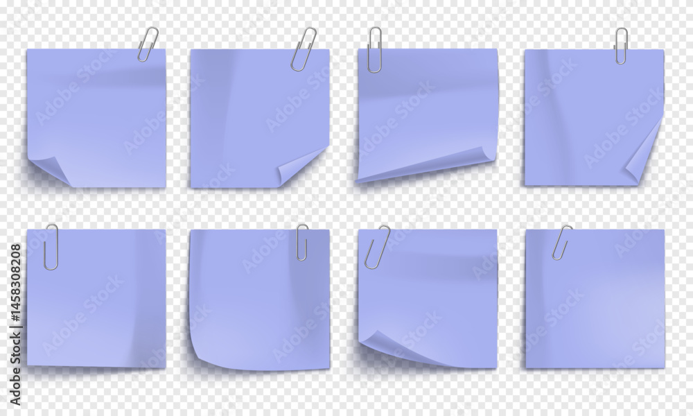 Poster vector note with metallic paper clip isolated on transparent background. mockup of realistic sticky 
