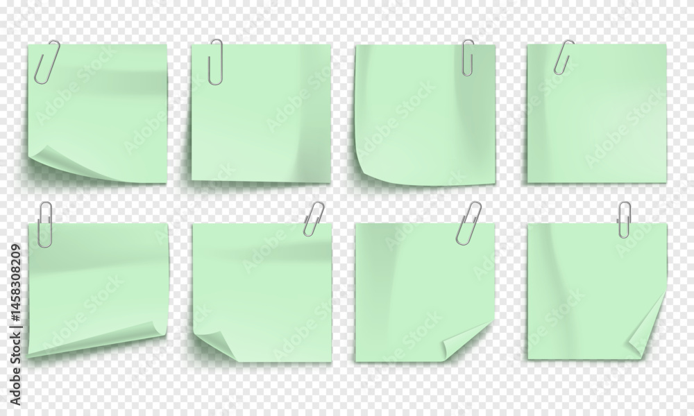 Aufkleber vector note with metallic paper clip isolated on transparent background. mockup of realistic sticky 