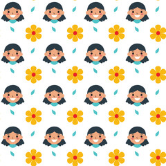 Cute girl face seamless pattern vector