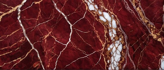 Fototapeta premium Luxurious Red Marble Texture with Golden Veins, Abstract Stone Pattern Backdrop 