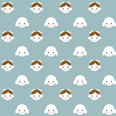 Fototapeta premium Cute happy girl face seamless pattern vector background illustration