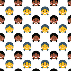 Cute happy girl face seamless pattern vector background illustration
