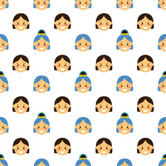 Cute happy girl face seamless pattern vector background illustration